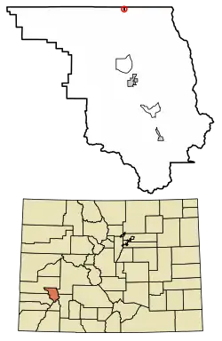 Location of the Colona CDP in Ouray County, Colorado.