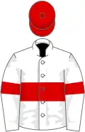 White, red hoop, armlets and cap