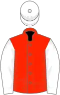 Scarlet,white slvs,white cap