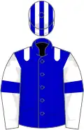 Blue, white epaulettes, white sleeves, blue armlets, white cap, blue striped