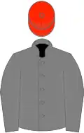 Champagne blue, old rose and french grey cross-belts, scarlet cap