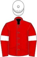 Red, white armlets and cap