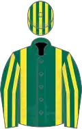Dark Green, Yellow braces, striped sleeves and striped cap