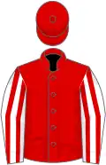 Red, white sleeves, red striped, red cap
