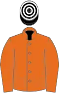 Orange, black and white hooped cap