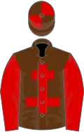 Brown, red cross of lorraine and sleeves, quartered cap