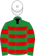 Green and red hoops, white cap