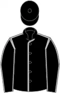 Black, silver seams, silver stars on shoulder and back, black cap