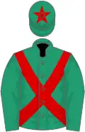 emerald green, red cross sashes, red diamond on cap