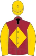 Maroon, gold diamond, sleeves and cap
