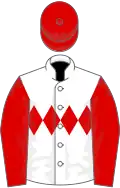 White, red triple diamond, sleeves and cap