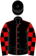 Black, red seams, check sleeves, black cap