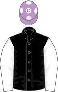 Black, white slvs, mauve cap, white spots
