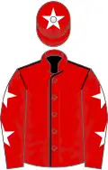 Red, black seams, red sleeves, white stars, red cap, white star