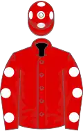 Red, white spots on sleeves and cap