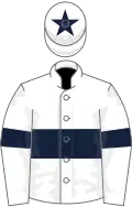 White, Dark Blue hoop, White sleeves, Dark Blue armlets, White cap, Dark Blue star