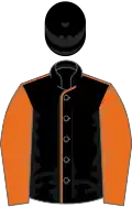 Black, orange seams, sleeves and stars on cap
