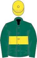 Dark green, yellow hoop, yellow cap