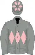 Grey, pink diamond hoop, diamonds on cap