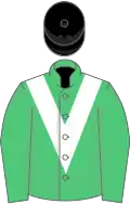Emerald green, white chevron, black cap