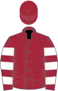 Maroon, white hooped sleeves