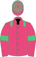 Pink, emerald green epaulets and armlets, hooped cap