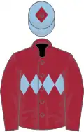 Maroon, light blue triple diamond, light blue cap, maroon diamond