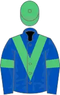 Royal blue, emerald green chevron, armlets and cap