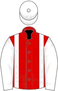 Red, white braces, sleeves and cap