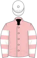 Pink, white hooped sleeves, white cap
