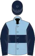Light blue, dark blue hoop, sleeves and cap