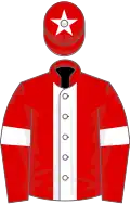 Red, white stripe, armlets and star on cap