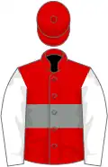 Red, grey hoop, white sleeves