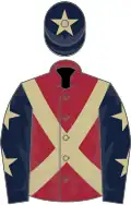 Maroon, beige cross belts, dark blue sleeves, beige stars, dark blue cap, beige star