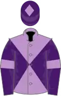 Mauve and purple diabolo, purple sleeves, mauve armlets and diamond on purple cap