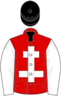 Red, white cross of lorraine and sleeves, black cap
