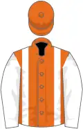 Orange, white braces and sleeves, orange cap