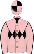Pink, black triple diamond, pink sleeves, black seams, quartered cap