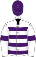 White, purple hoops, armlets and cap