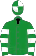 Green, white hooped sleeves, quartered cap