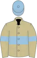 Beige, light blue hoop, armlets and cap
