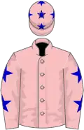 Pink, blue stars on sleeves and cap