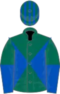 DARK GREEN and ROYAL BLUE DIABOLO, halved sleeves, striped cap