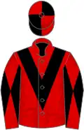 Red, black chevron, diabolo on sleeves, quartered cap