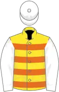 Yellow and orange hoops, white sleeves and cap