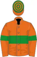 Orange, green hoop and armlets, hooped cap
