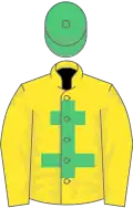 Yellow, emerald green cross of lorraine, emerald green cap
