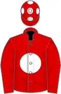 RED, white disc, white spots on cap