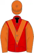 Red, orange chevron, sleeves and cap
