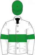 White, green hoop and armlets, green cap